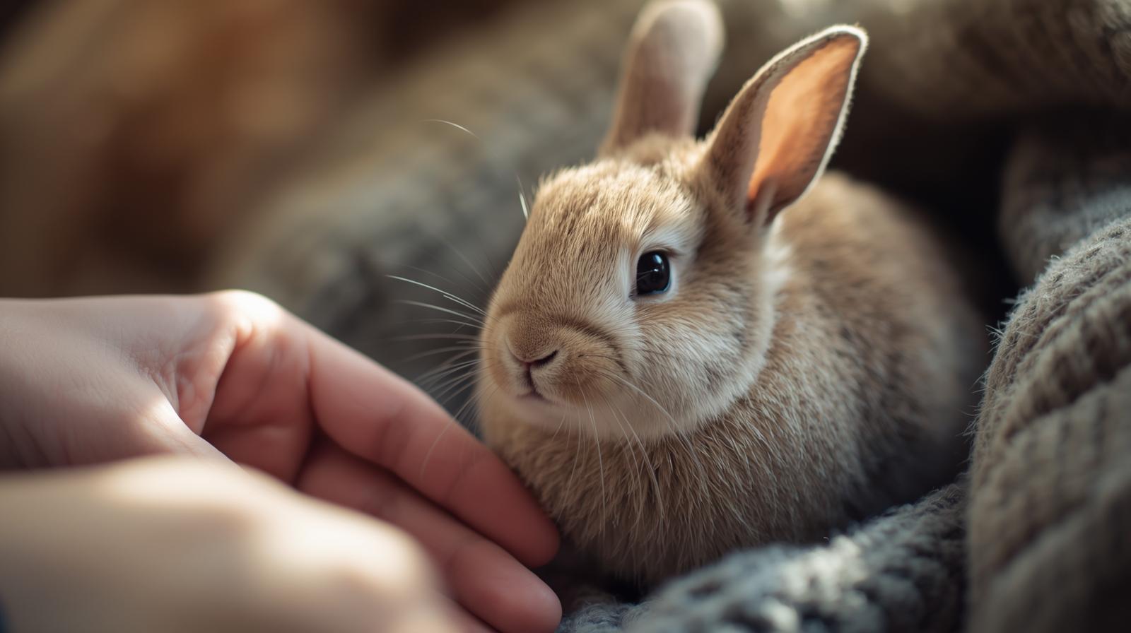 Lapin nain détendu et curieux dans un environnement calme et sécurisé