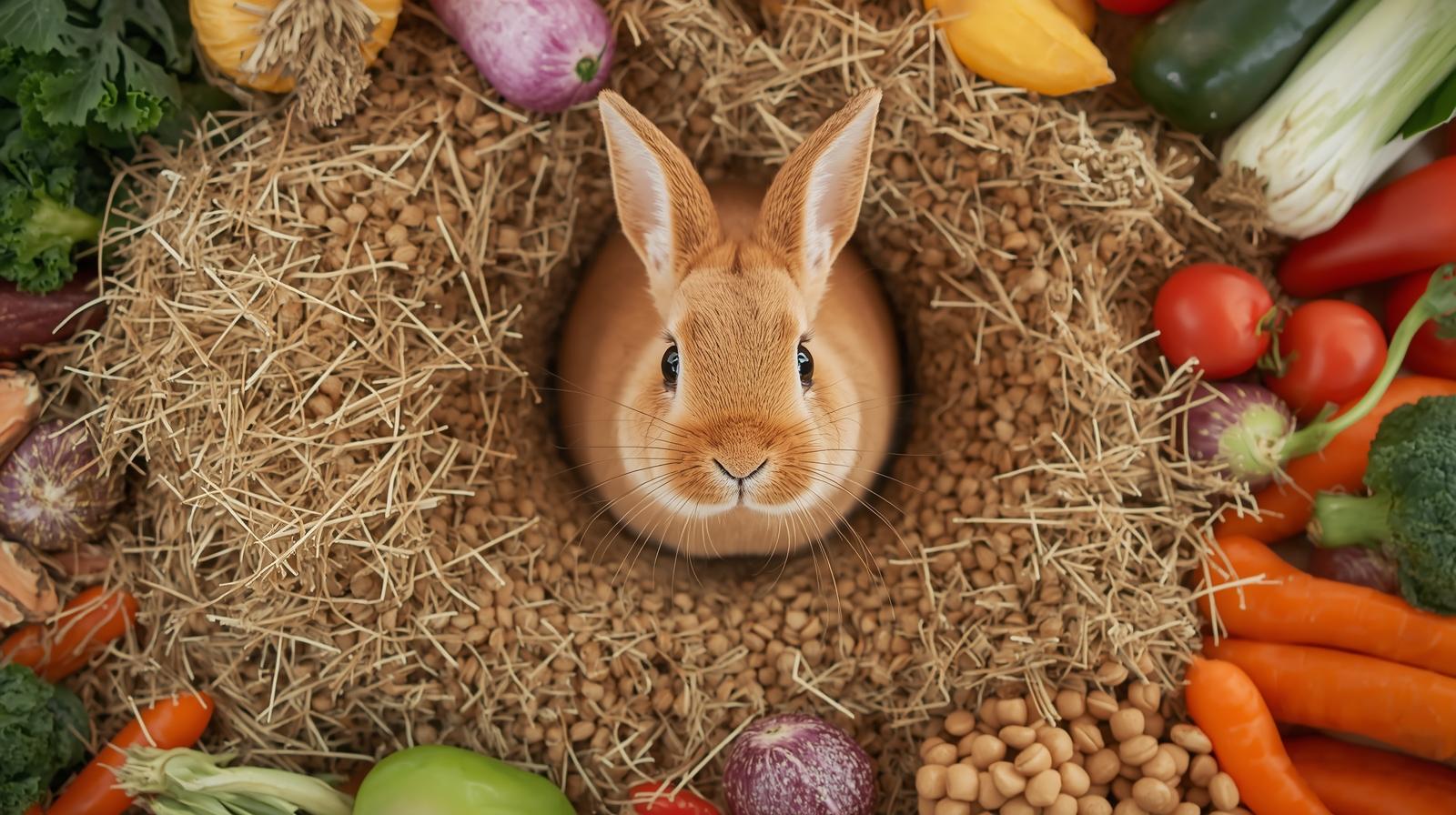 Alimentation du lapin nain avec foin à volonté, légumes adaptés et granulés en complément